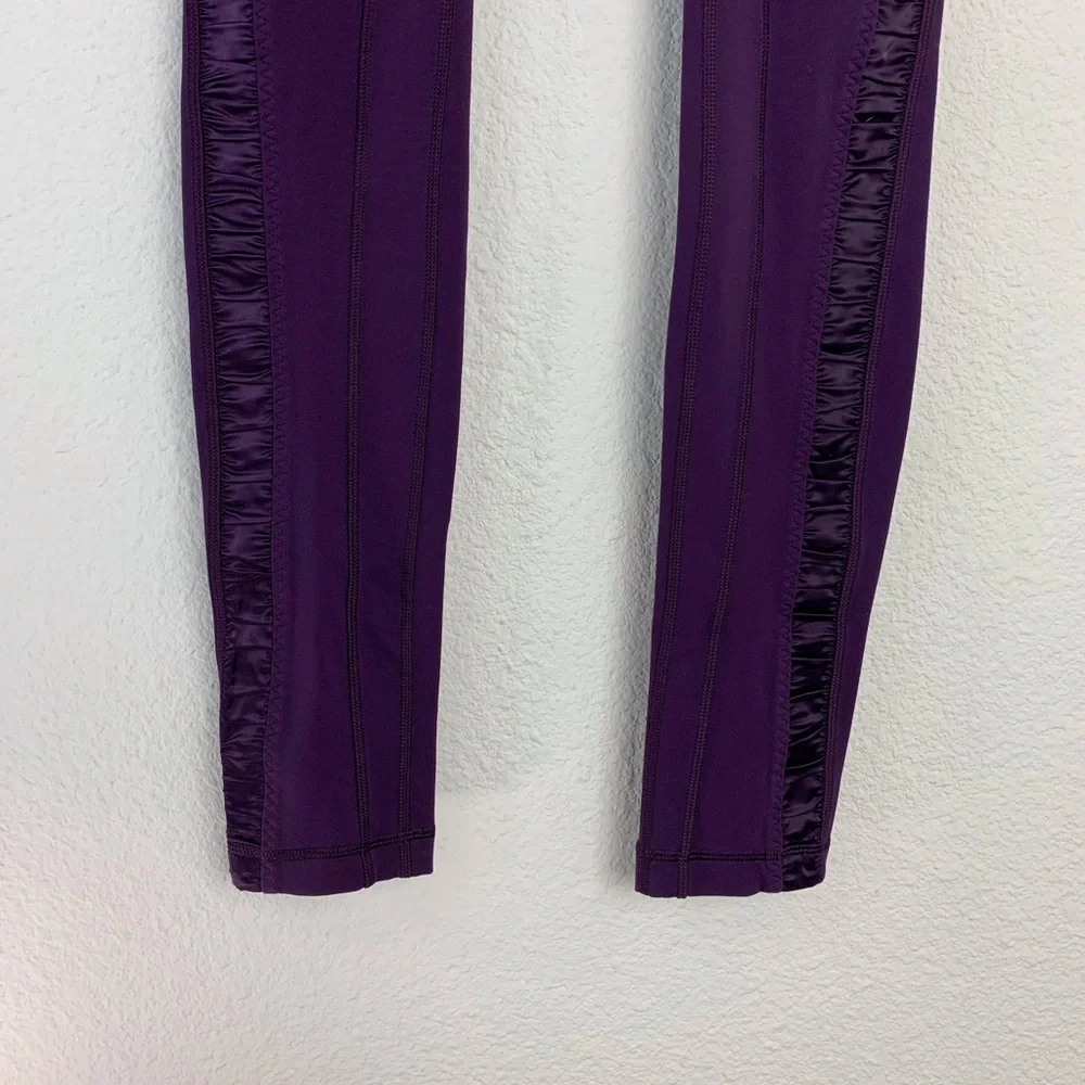 Lululemon Purple Side Gathered Satin Detail Leggings Sz 2 - Picture 2 of 13